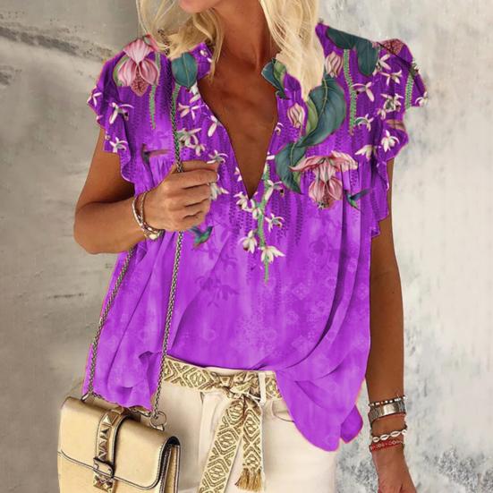 

Женская футболка с V-образным вырезом и коротким рукавом с цветочным принтом, свободная блузка, топ