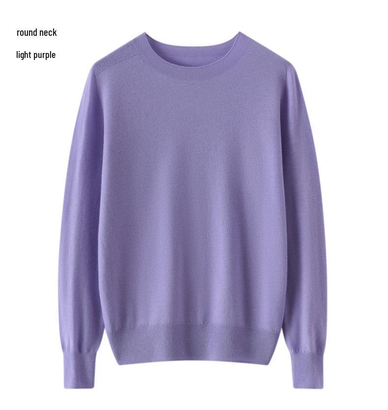 Women's 100% Pure Wool Seamless Knit Sweater, Machine Washable, Round Neck Spring Top
