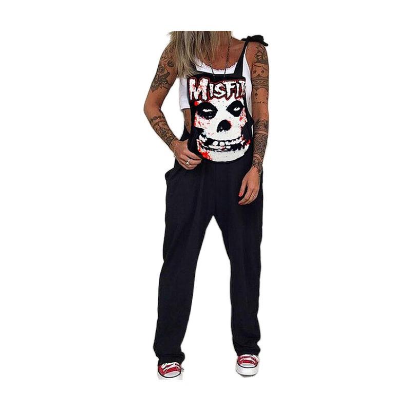 Mono Estampado Calavera Crisantemo Babero Pantalones Pantalones Largos