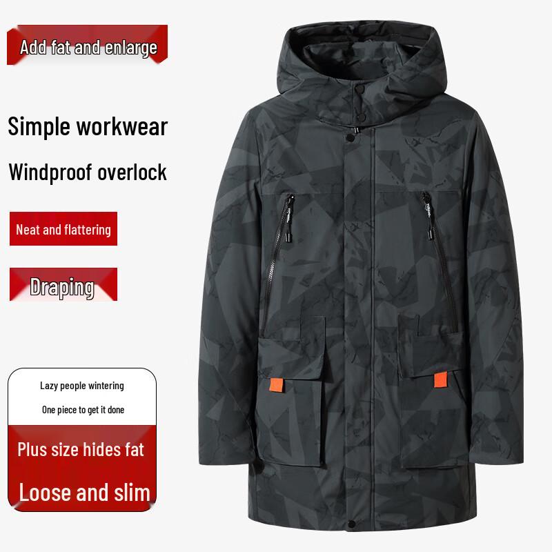 

Men s Plus Size Hooded Mid-Length Cotton Padded Jacket 2XL