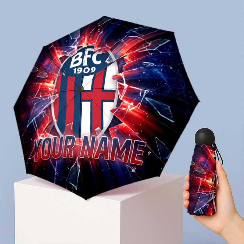 Bologna FC Manual Five Fold 8 Rib Umbrella Support Custom Text, Lightweight Travel Umbrella