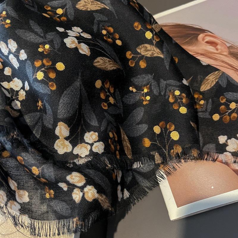 Breathable Polka Floral Viscose Soft Scarf Boho Chic Thick Fringe Shawl for Women Perfect for Travel & Casual Muslim Hijab