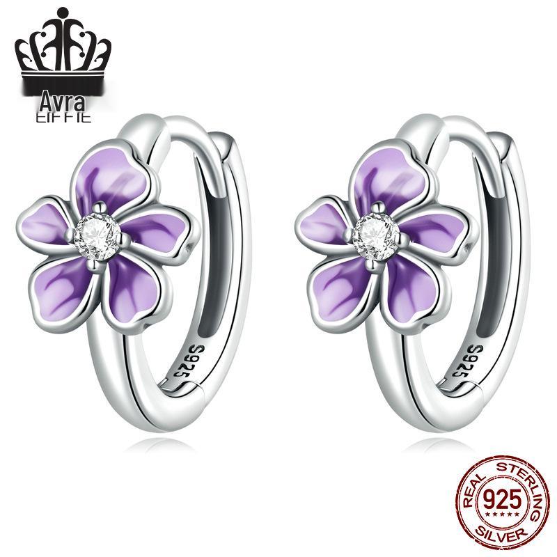 

Sterling Silver S925 Purple Gradient Zircon Petal Earrings Sterling Silver