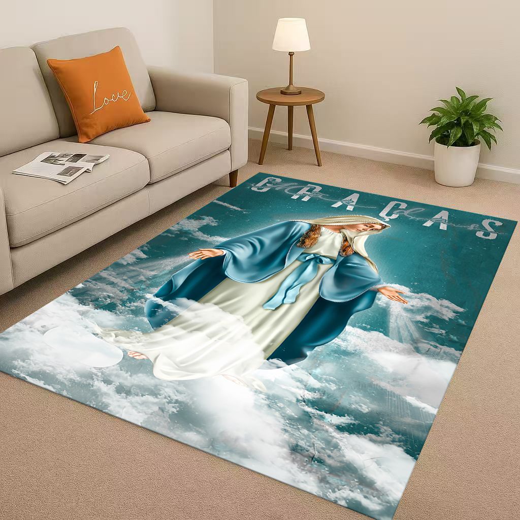 Retro Jesus Virgin Mary Art Living Room Non Slip Area Rug Soft Carpet for Bedroom Playroom Sofa,Easy Clean Home Decor Doormat