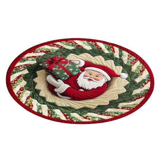 Christmas 3D Rug Optical Illusion Santa Claus Round Floor Mat Non-Slip Xmas