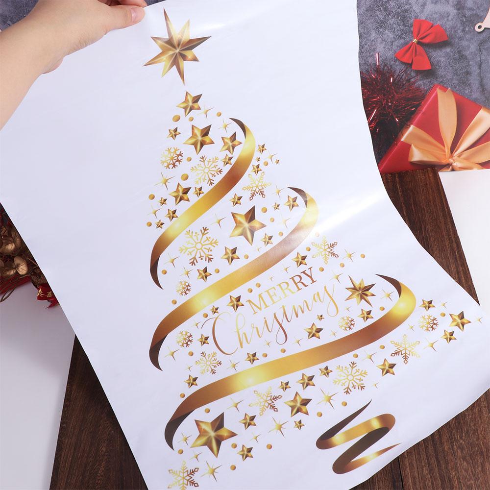 Large Christmas Tree Window Stickers Golden Wallpaper Home Decoration Xmas Decals  Holiday