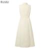 ZANZEA Women Casual Turn Down Collar Summer Sleeveless Long Dress