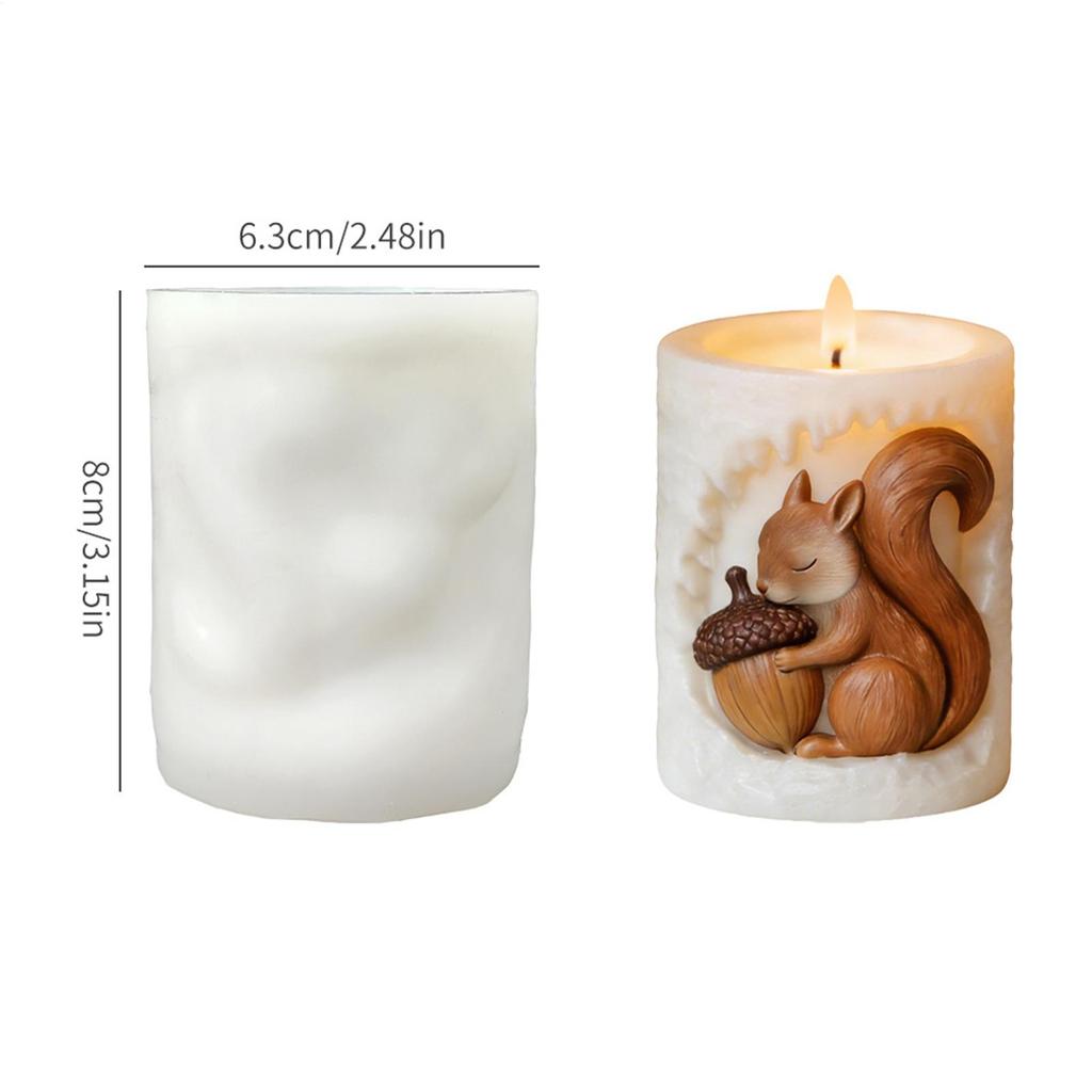 Squirrel Candle Mold 3D Cute Reusable Silicone Acorn Decorations Animal Candle Mold for Thanksgiving Holiday Birthday Party
