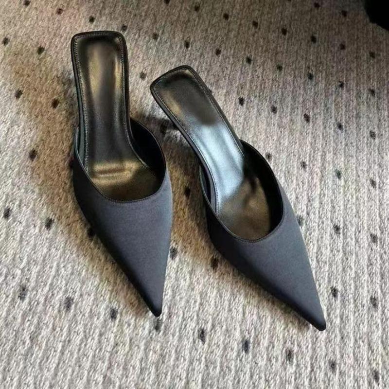 2025 New Summer Fashion Thin Low Heels Concise Pointed Toe Women Slippers Party Pumps Mules Slide Shoes Hot Selling Heel Shoes