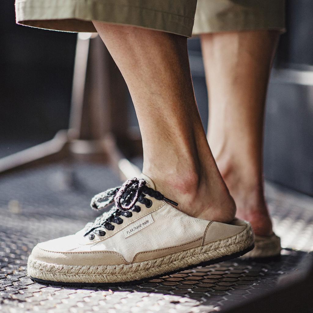 Maden Men'S Vintage Breathable Linen Straw Woven Fisherman Shoes Lightweight Retro Walking Shoes For Men Summer Casual Non-Slip