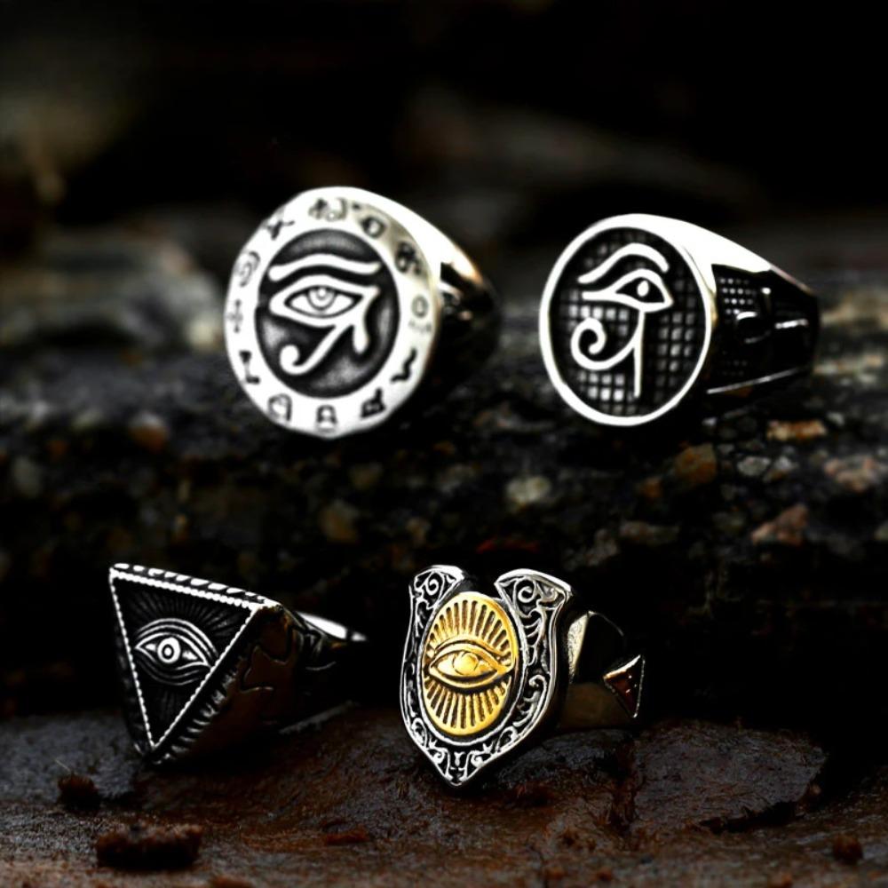 Vintage Stainless Steel Eyes Men's Ring Cross Anka Devil's Eye Horseshoe Titanium Domineering Rings Accessory