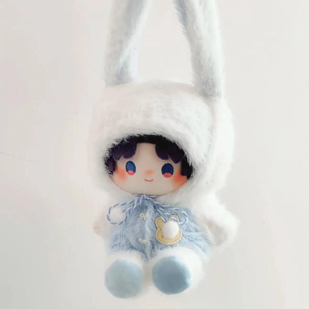 Vestiti per Bambole Peluche 10cm 15cm 20cm, Carino Completo con Orecchie da Coniglio Maglione Rosa Blu, Indumento Caldo in Maglia Senza Attributi per Bambole di Peluche di Cotone