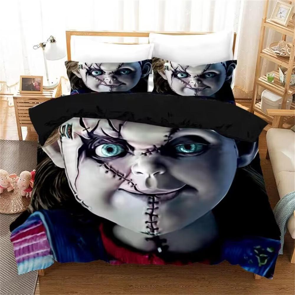 

Puppet Horror Doll Bedding Set 3D Printed Duvet Covers Sets With Pillowcases Child Of Play Moive Character Chucky Doll Bed Linen EU single(135x200cm)