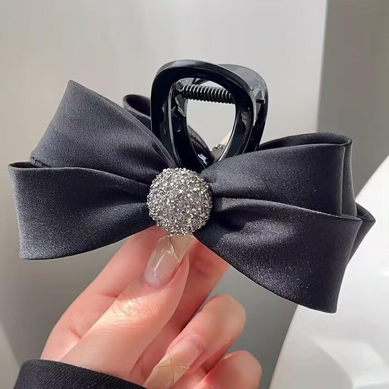 Elegant Temperament Fabric Bow Hair Clip For Woman Rhinestone Love Shark Clip Fashion Girl Ponytail Hair Clamp Hair Accessories