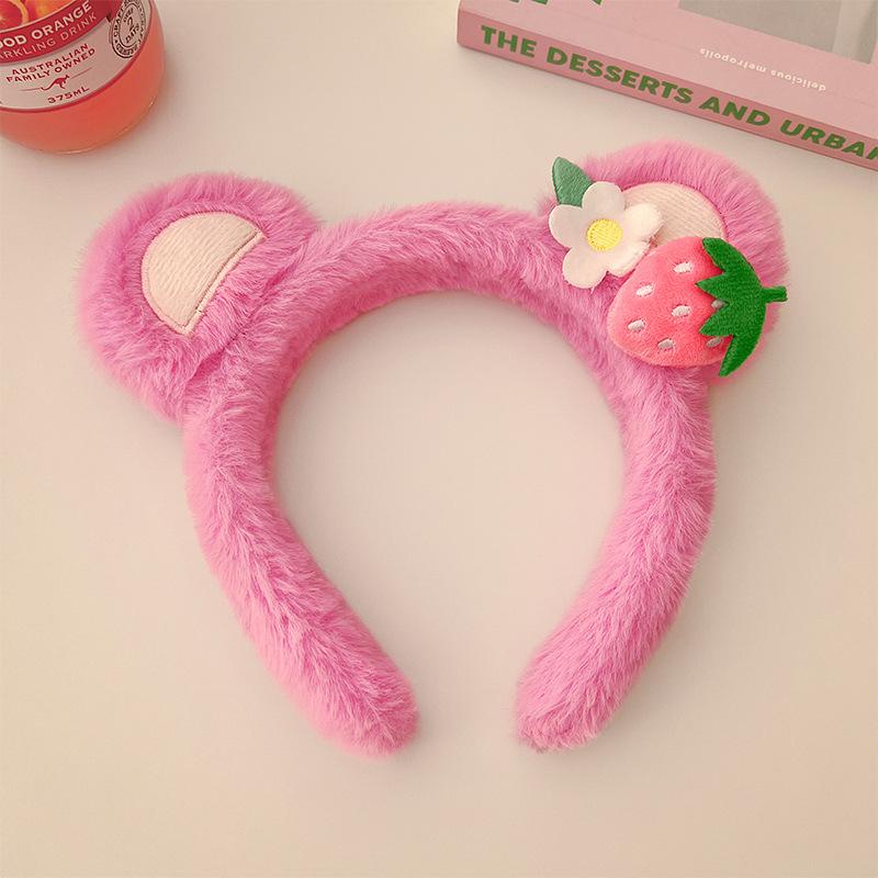 

Strawberry Bear Plush Headband for Women Sweet Fashion Girls Face Wash HairBand