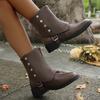 Fall 2025 Boots Fashion Trend Studded Belt Buckle Round Toe Oversoles and Chunky Heel Fashion Boots