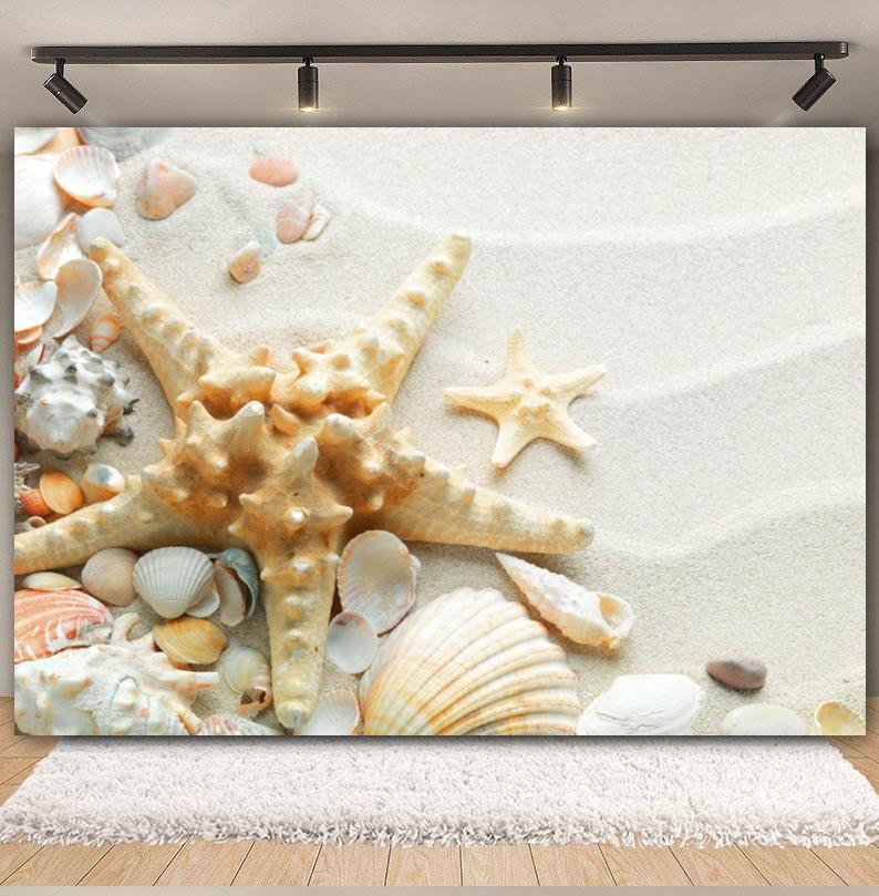 Sommer Strand Sand Hintergrund Fotografie Tropisch Hawaii Meeresufer Seestern Muschel Baby Geburtstag Feiertagsparty Hintergrund Foto Requisiten