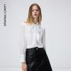 Langzi Women's White Tie-Neck Long Sleeve Blouse
