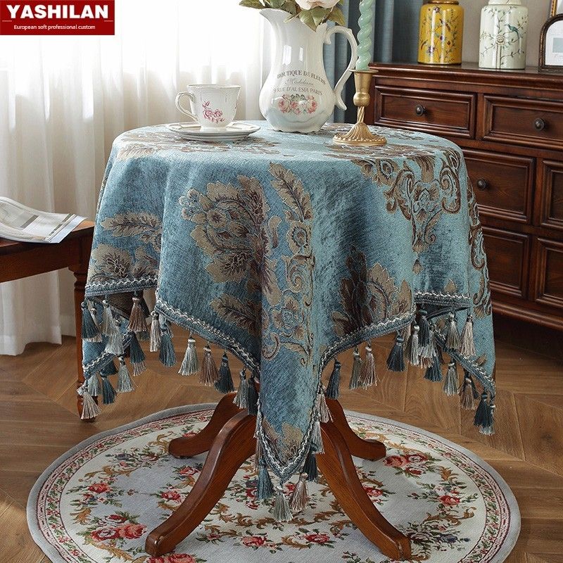 

круглая скатерть круглая скатерть скатерть для маленького кофейного столика доступная роскошь скандинавская американская прямоугольная скатерть ткань хлопок и лен Dark Blue Turntable set 80cm