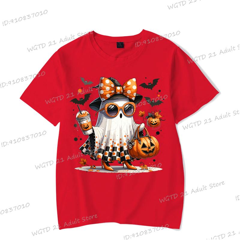Cute Halloween Boo and Pumpkin Print Tshirt Women Men Spooky Season Short Sleeve T-shirts Halloween Ghost Harajuku Streetwear