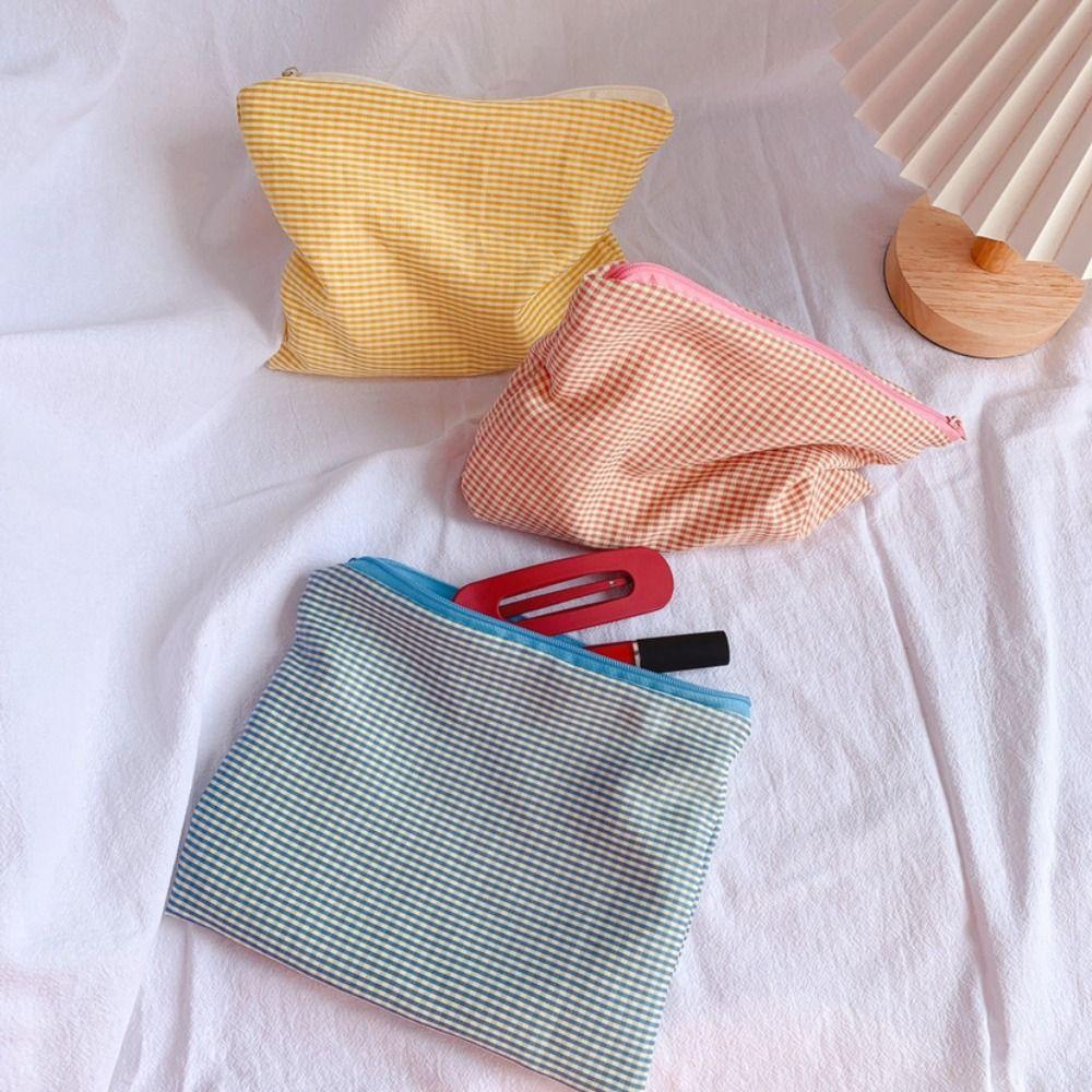 

Simple Pencil Case Plaid Makeup Bag Portable Storage Pouch Female 02