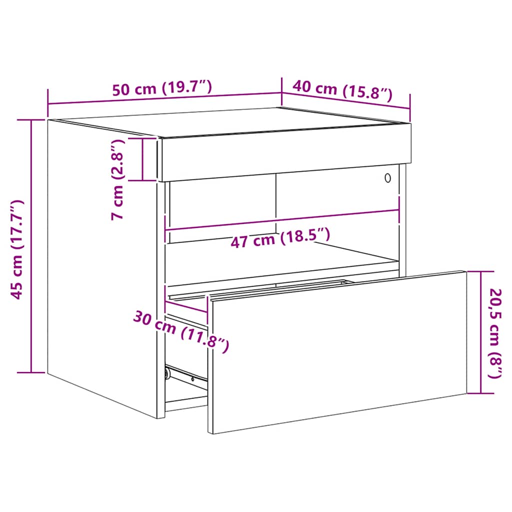 Nightstand with LED Lights Concrete Grey 50 X 40 X 45 Cm