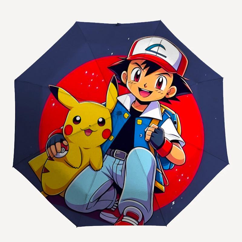 

1pc Pokemon Pikachu Automatic Umbrella 8 Rib Portable Folding Black Iron Frame for Outdoor, Beach, Travel, Beach Umbrella 151