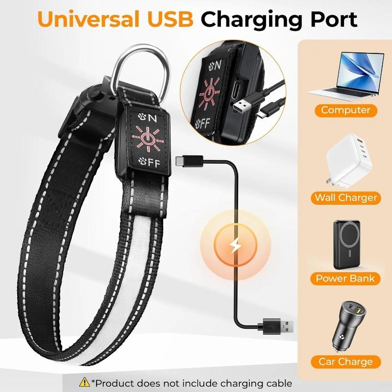 USB-C Rechargeable Waterproof Light Up Dog Collar Anti-lost Glowing Collar 6 Colors Adjustable for Night Walking