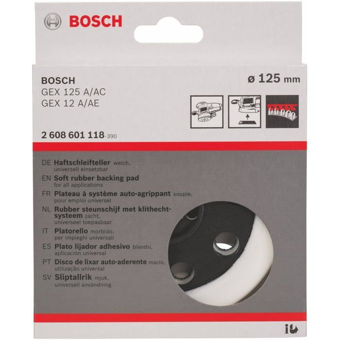 Plateau de ponçage mou - BOSCH - Ø125 mm - Compatible GEX 12/125 - Souple - Réf.2608601118