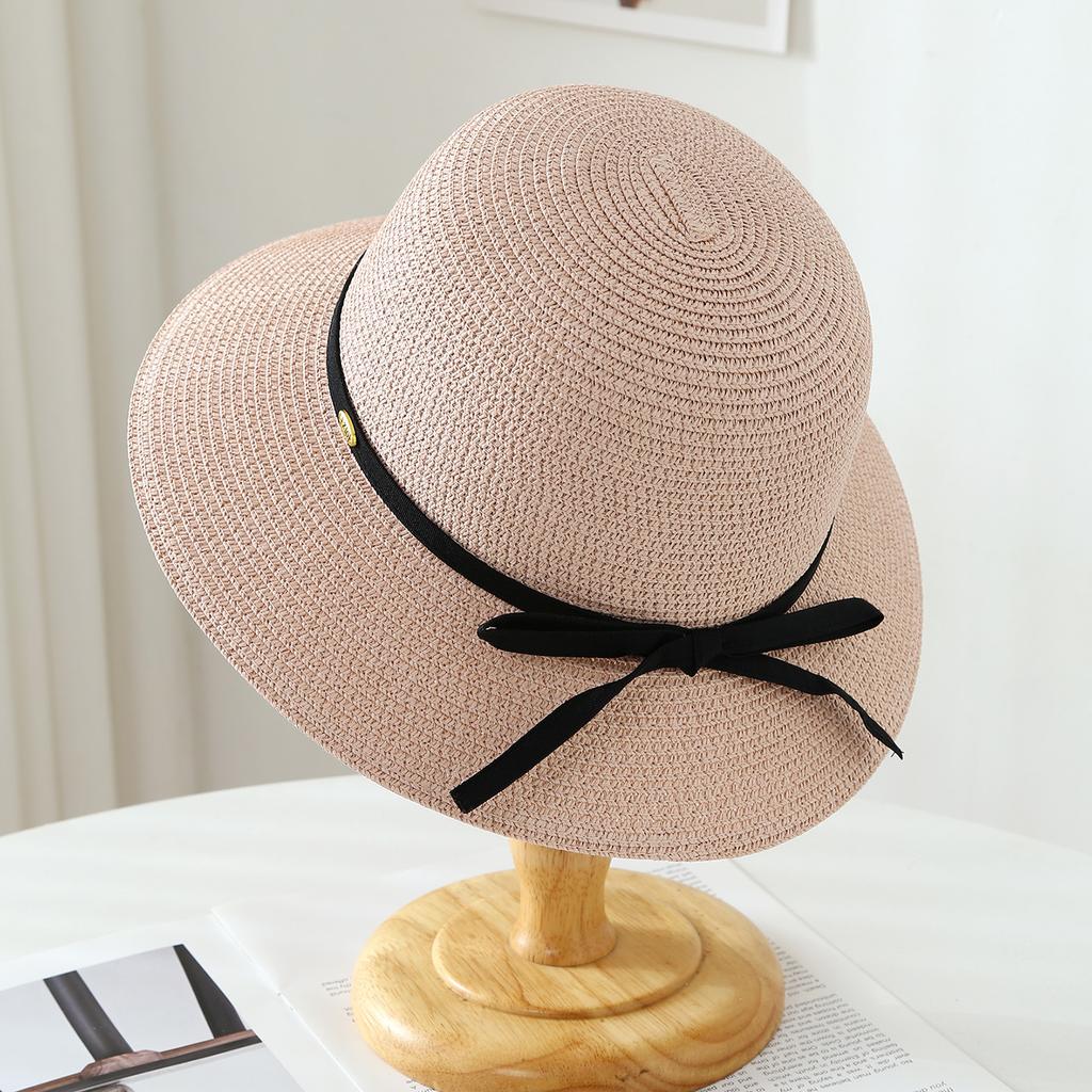 Sun hat large brim bucket hat women's basin hat straw hat webbing bow holiday straw hat seaside beach hat women