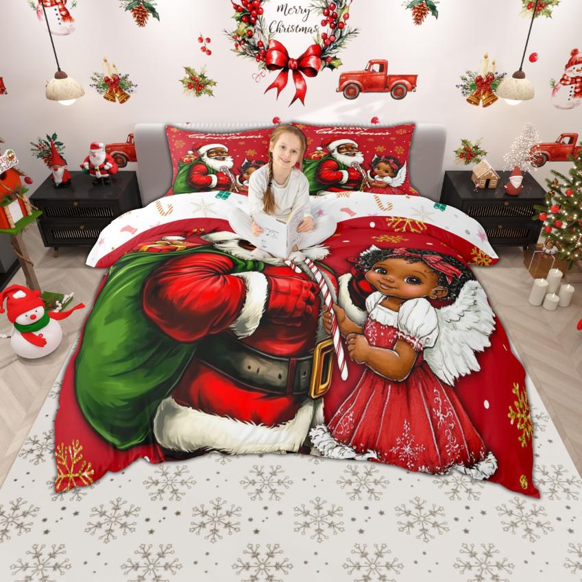 Homewish Cute Snowman Gingerbread House Duvet Cover Set Xmas Santa Claus Bedding Set Sleigh Snowflakes Quilt Cover Set