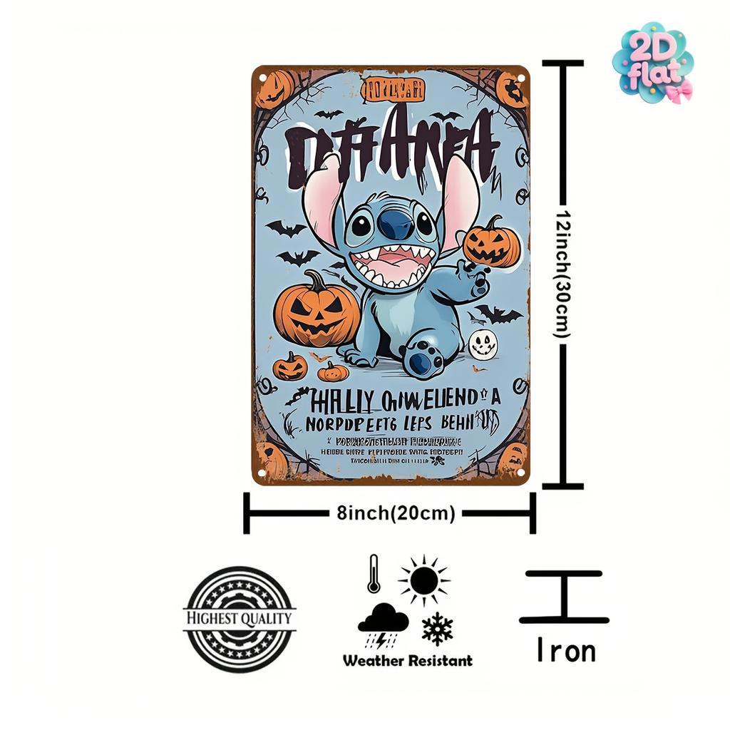 Disney 1pc Stitch-Themed Exquisite Tin Sign, Official Licensed Decorative Wall Art for Home, Bar, Garage, or Garden – Perfect Gi