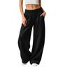 Women's Casual Color Curved Wide Leg -Lined Sweatpants with Pockets