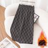 Women's Flocked Plaid Skirt 2026: Winter Elastic High Waist A-line Hip-Covering Skirt