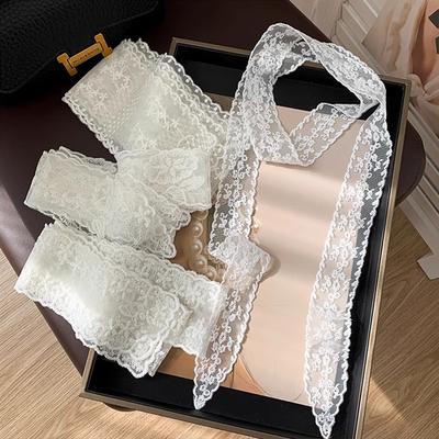 Korean Long Lace Scarf Ribbon Embroidered Neck Scarf for Women Skinny Headscarf Floral Crochet Headband Ladies Sweet Neckerchief
