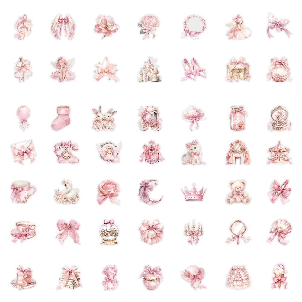 51 Pink Fairy Tale PET Stickers: Heart Decoration for Phone Cases, Cups, and Notebooks - Waterproof & Girly.
