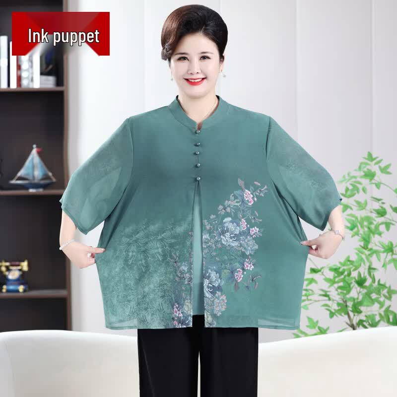 Mo ou Women s Plus Size Chiffon Fake Two-Piece Short-Sleeve Top 7XL