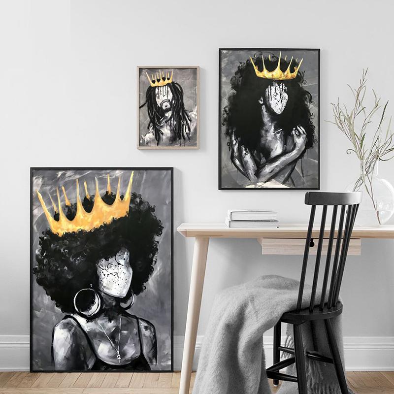 Afrika Engel Königin Schwarz Mädchen Junge Nordic Poster Und Drucke Wand Kunst Leinwand Malerei Wand Bilder Für Wohnzimmer Club decor