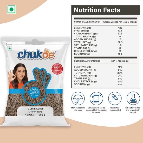 Chukde - Jeera Sabut (17.63 OZ) - Cumin Seeds - Aromatic & Flavorful for Curry & Spice Mixes - Ideal for Spices, Cooking - Whole Spices - 500 Gm