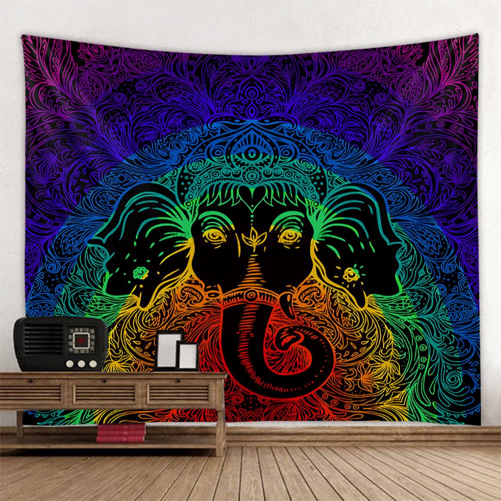 Retro patterned tapestry, fantasy elephant wall hanging aesthetics, room art decoration, Bohemian mandala home wall decoration