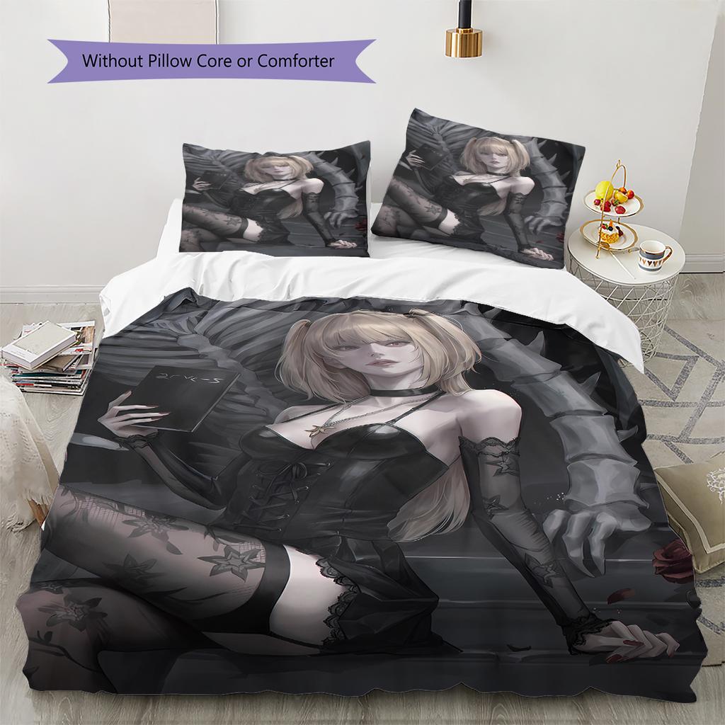 Amane Misa Death Note Pattern Bedding,Quilt Set Quilt Cover Pillowcase Home Birthday Gift (1 * duvet cover + 2 * pillowcase, without core)