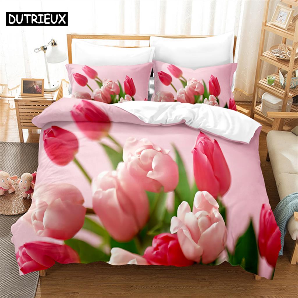 Comforter Pink Tulip Queen Bedding Set Kids Bedroom Bed Set Comforter Set King Size Bedding Sets