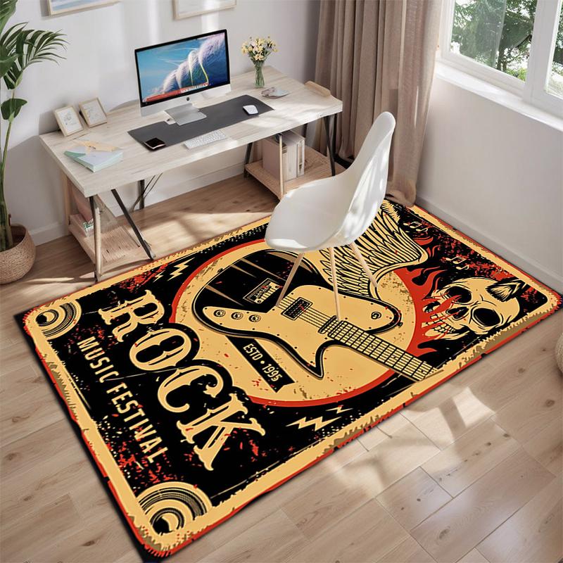 1Pc Musical Elements Printed Circular Carpet, Home Door Mat, Outdoor Travel Protection Carpet A9