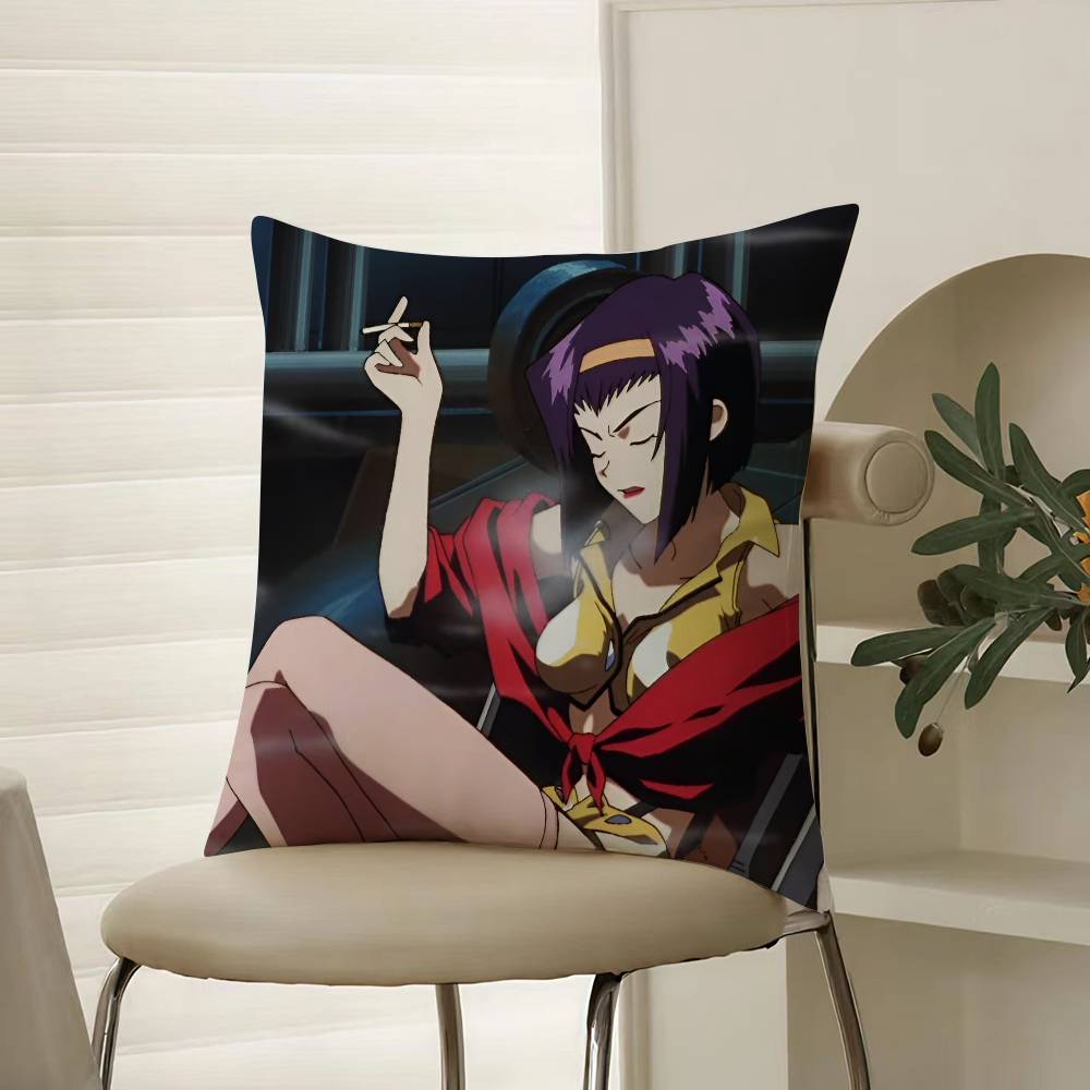 Anime Cowboy Bebop-Girl Cool Pillow Case Comfort Sofa Bed Silky elegant Invisible zipper Decorative cushion cover