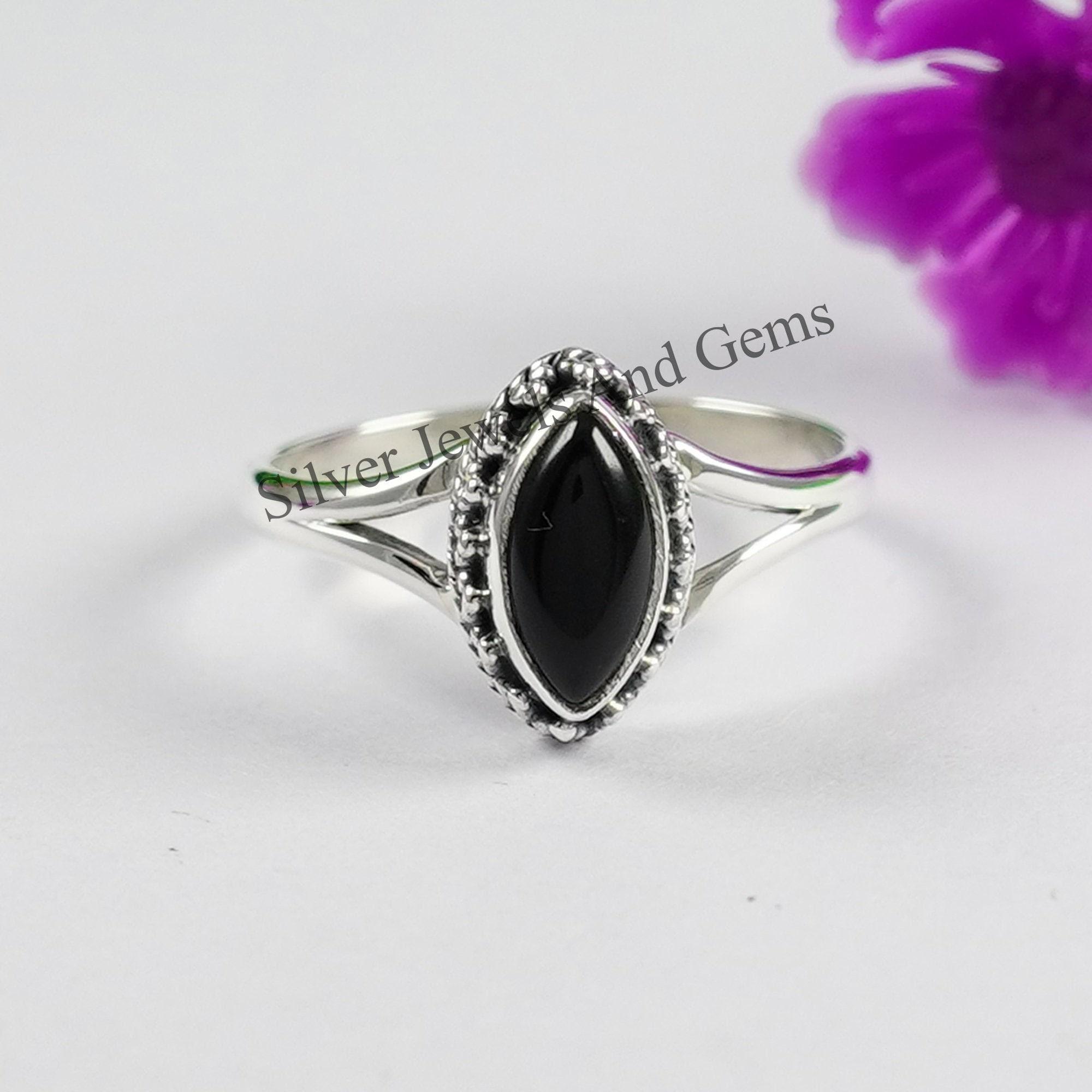 Natural Black Onyx Ring-Handmade Silver Ring-925