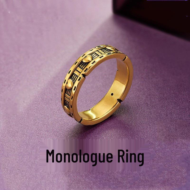 Yin Taifei Monologue Black and Antique Gold Heart Pattern Open Ring - Fashionable and Versatile Retro Design. Adjustable Open Size