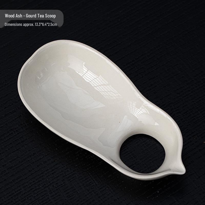 Ash Ceramic Gourd Tea Scoop & Spoon Set - Premium Chinese Tea Ceremony Tools.