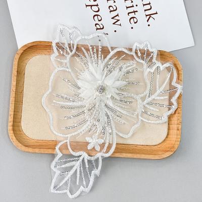 White Handmade Beaded Mesh Sequined Lace Embroidered Cloth Sticker Wedding Dress Children'S Dress Decorative Clothing Accessories