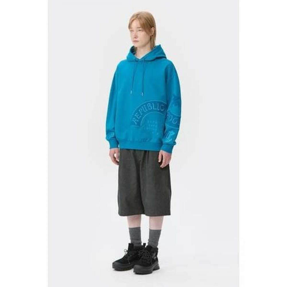 Customellow Blue Oversized Graphic Embroidered Sweat Hoodie Cwtaw25631bux