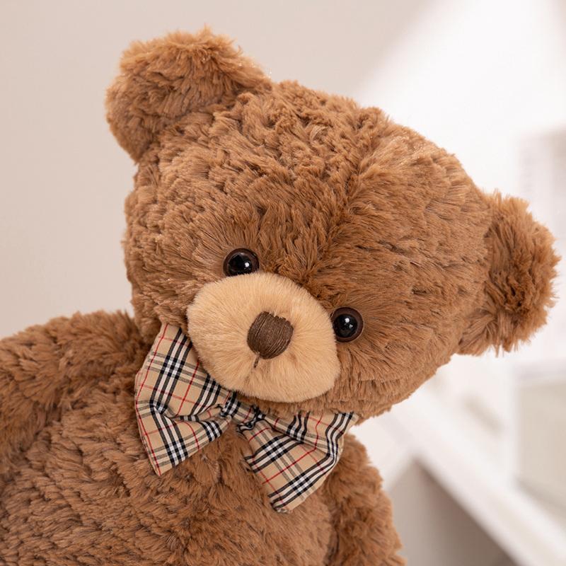 Kawaii Bow Tie Bear Doll Plush Toy Brown Hug Pillow for Home Living Room Bedroom Birthday Gift Soft Stuffed Bear